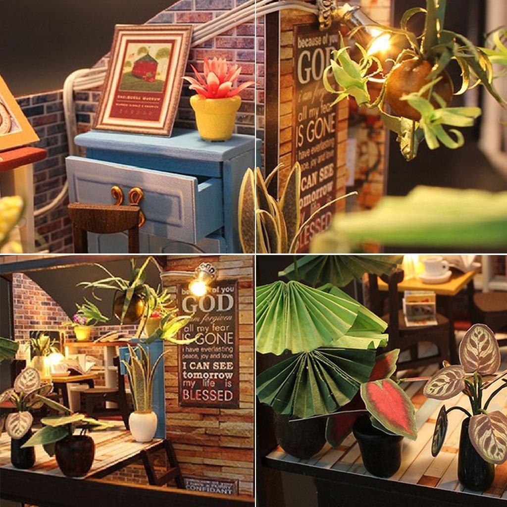 Dollhouse Miniature DIY Kit Toy with Furniture Handcraft Coffee House Gift