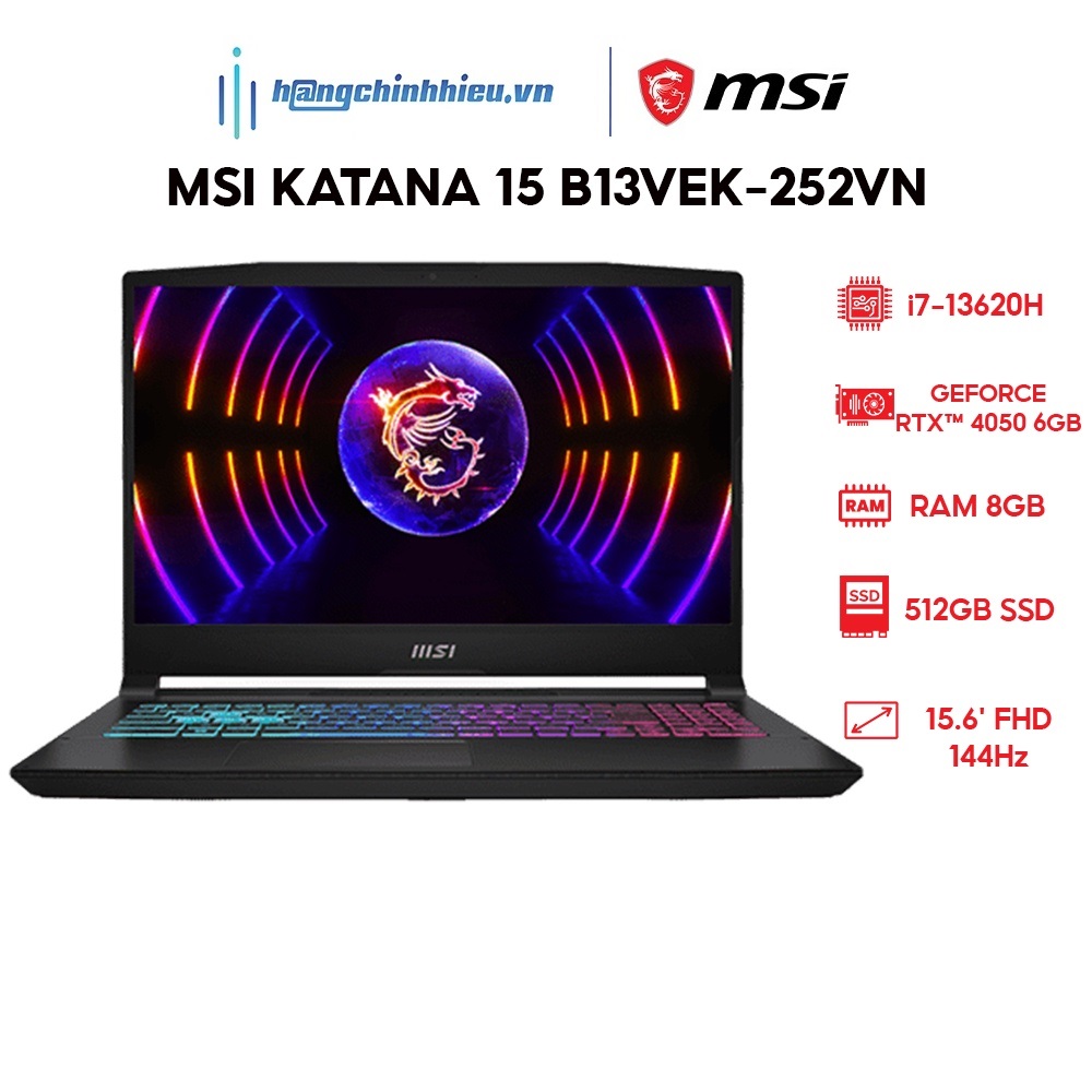 Laptop MSI Katana 15 B13VEK-252VN (i7-13620H | 8GB | 512GB | RTX 4050 6GB | 15.6' FHD 144Hz | Win 11) Hàng chính hãng