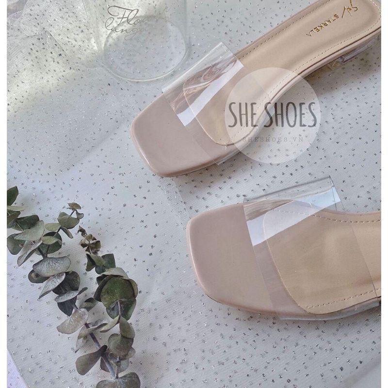 GUỐC DA BÓNG QUAI MICA 1 BẢN ĐEN NUDE - 3P