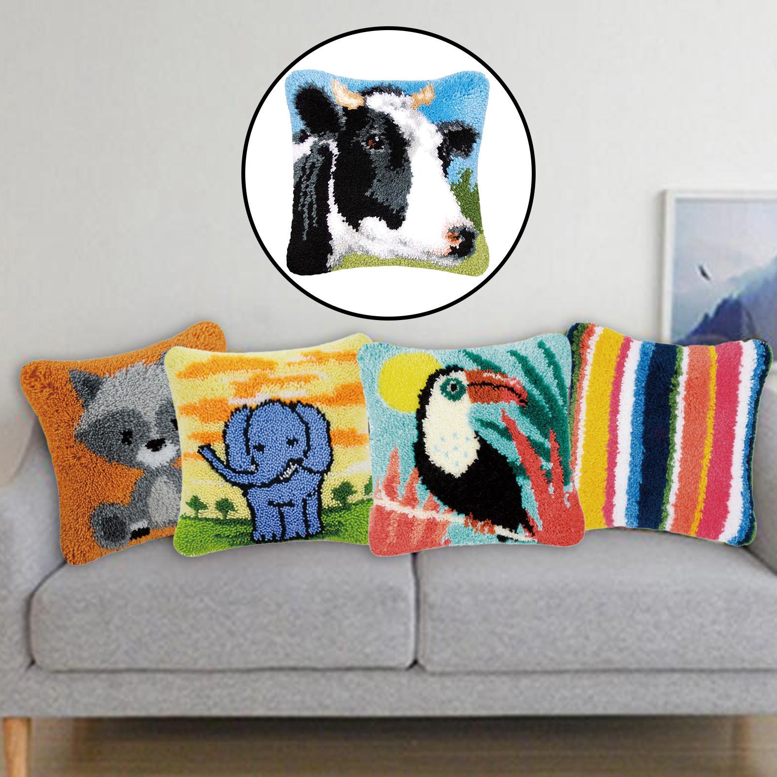 2-3pack DIY Latch Hook Kit Throw Pillow Cover Craft for Embroidery Carpet Cow