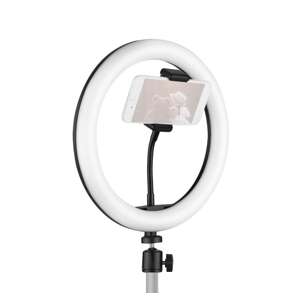 Đèn chiếu video vòng LED 10 inch để bàn 3 Chế độ chiếu sáng USB có thể điều chỉnh độ sáng Được cung cấp năng lượng với Giá đỡ điện thoại Bộ chuyển đổi đầu bóng