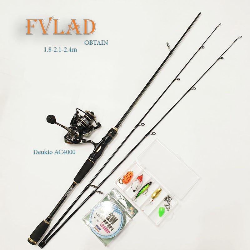 Bộ cần câu lure carbon 2 ngọn máy đứng FVLAD + máy kim loại AC4000 1.8m - 2.1m - 2.4m. mã BCM17- Đứng
