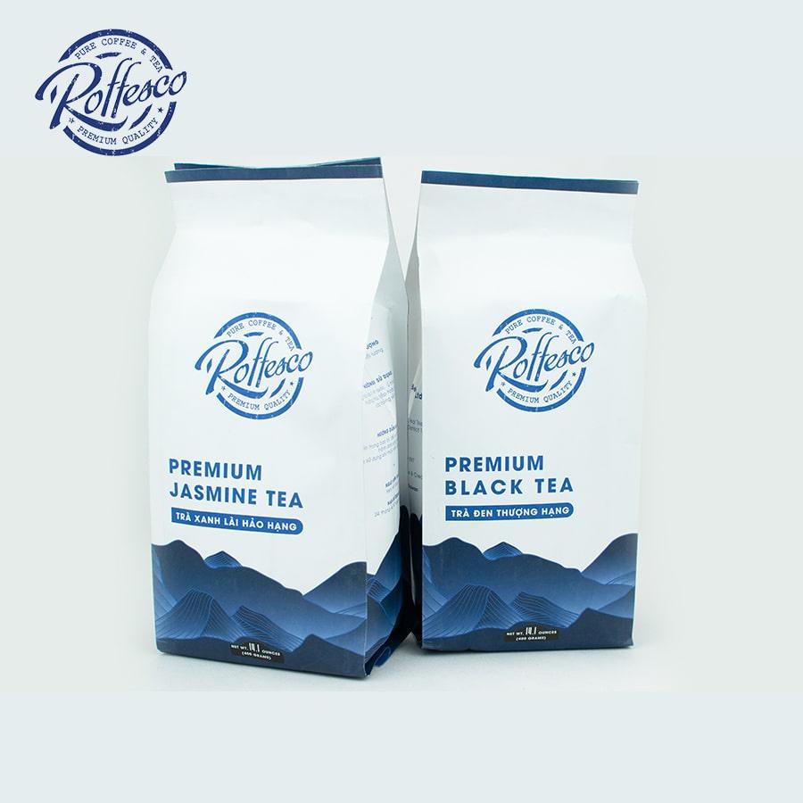 Combo 2 Trà Xanh Lài Và Trà Đen ROFFESCO PREMIUM JASMINE & BLACK TEA 100% Lá Trà Tươi Túi 500g
