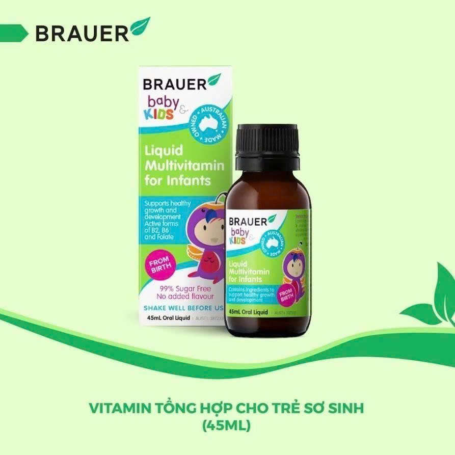 Siro Brauer hỗ trợ bổ sung Vitamin tổng hợp cho trẻ sơ sinh Liquid Multivitamin for Infants 45ml
