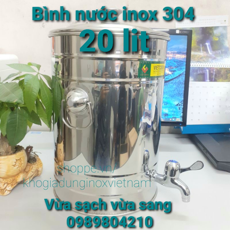 Bình nước inox 20 lit có vòi SUS 304,Bình đựng nước inox có vòi,bình nước inox