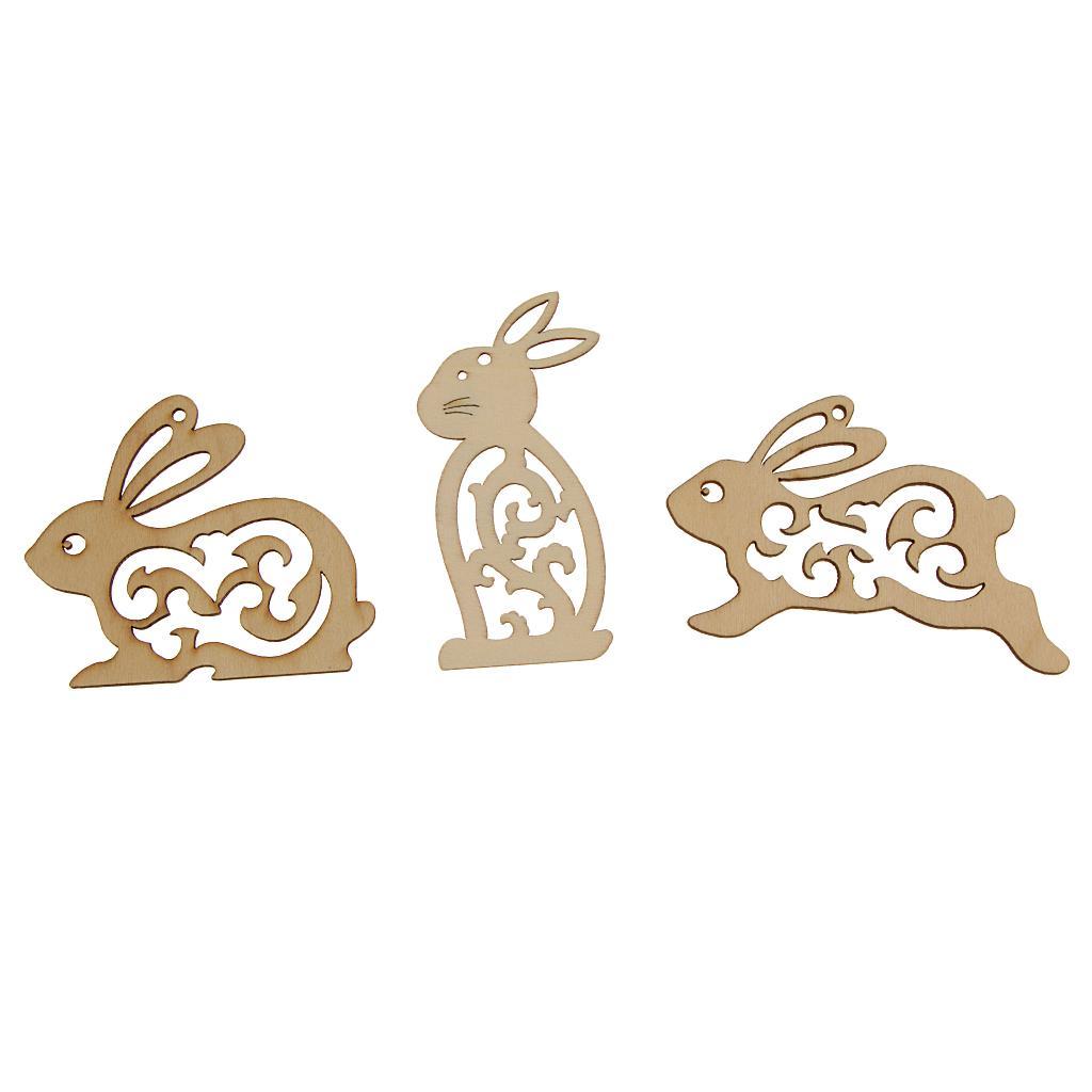 20 Pieces Unfinished Wood Hollow Rabbit Shape Wooden Pieces Embellishment for Kids Handmade Crafts 100mm