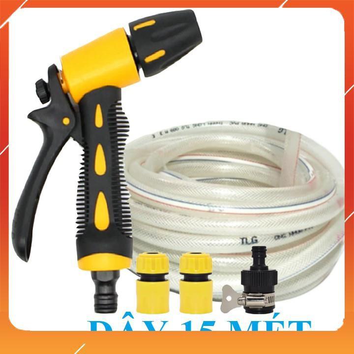 Bộ dây vòi xịt bơm nước tưới rửa , tăng áp 3 lần, loại 15m 206319 cút sập, nối đen