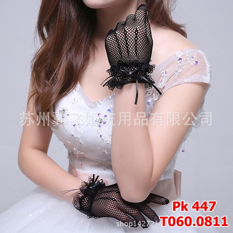 Găng tay lưới đen đính nơ