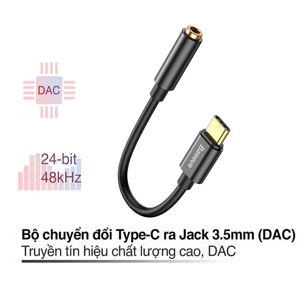 Bộ chuyển đổi Baseus L54 Type-C sang 3.5mm hỗ trợ truyền âm thanh 24-bit thiết kế nhỏ gọn - Hàng chính hãng