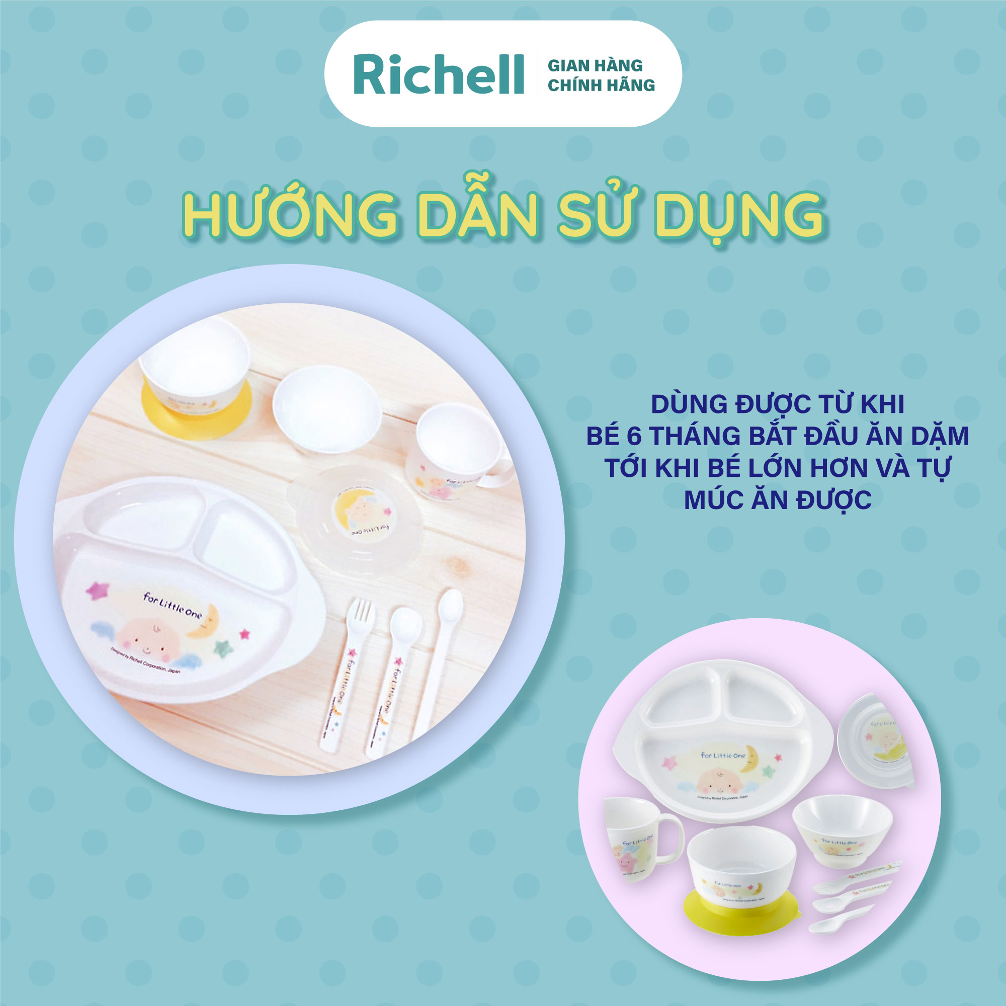 Bộ ăn dặm 9 món có đế chống đổ Richell Nhật Bản | Baby