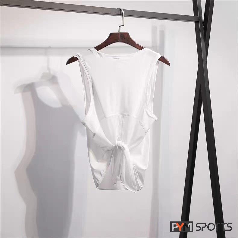 Áo tanktop tập gym - tập yoga nữ PYM SPORT - PYMTT006 xẻ lưng, 4 màu xanh nhạt, đỏ mận, hồng, trắng