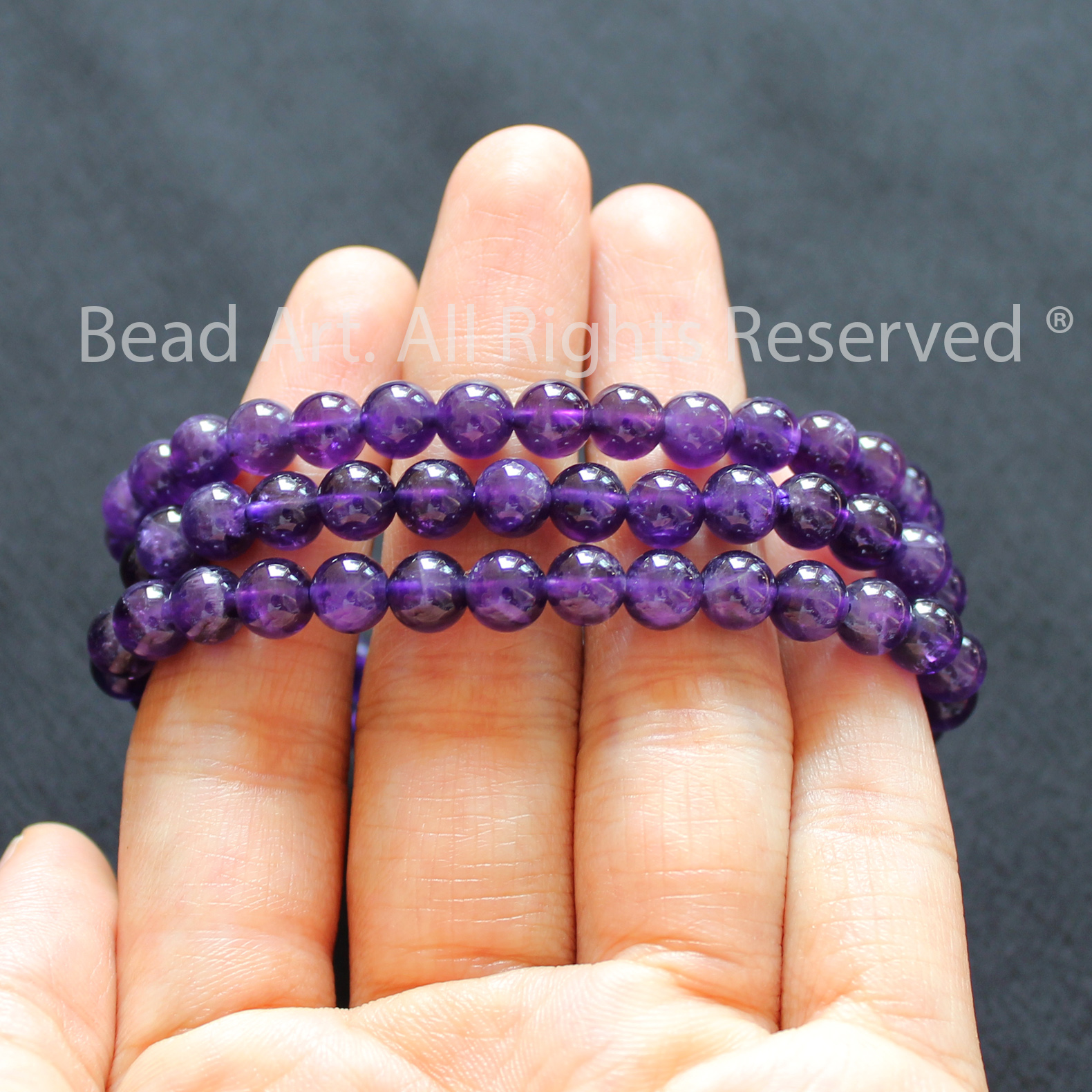 Chuỗi 6MM Quấn 3 Vòng Đá Thạch Anh Tím Đậm, Amethyst Tự Nhiên, Vòng Tay, Phong Thuỷ, Chuỗi Hạt, Trang Sức, Hợp Mệnh Thổ, Hỏa - Bead Art