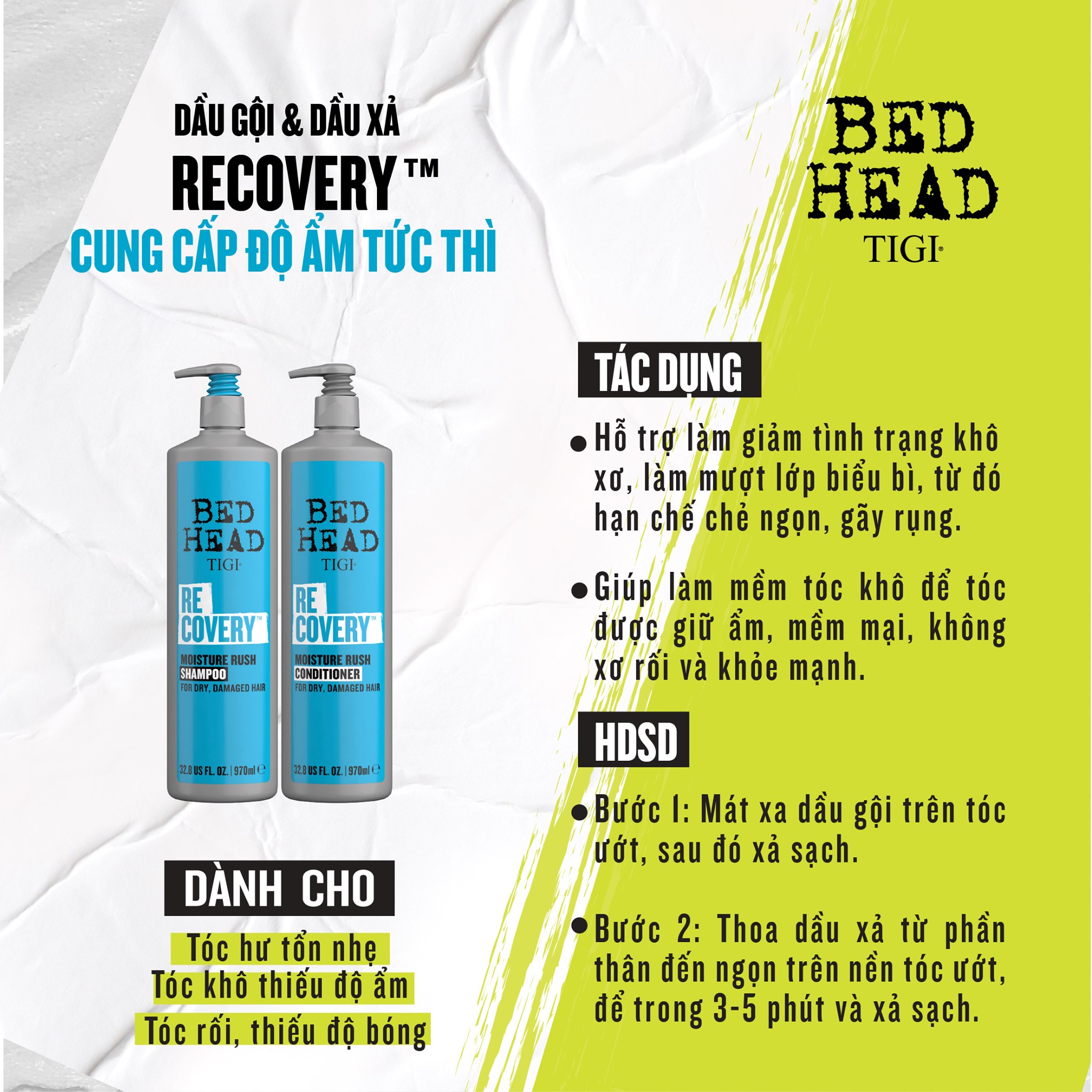 Cặp đôi gội - xả Bed Head Tigi xanh dương số 2 dành cho tóc khô, xơ, rối