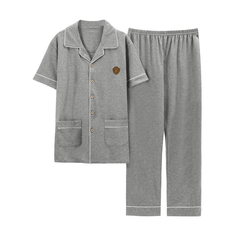 1503-Bộ Pijama cộc tay nam chất cotton 100% thoáng mát - mềm mai, tông ghi trơn màu mộc mạc giản dị, size L-3XL