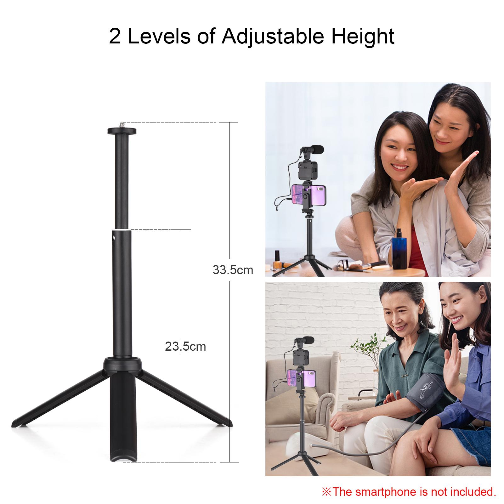 Vlog Shooting Kit Mini LED Video Light + Super Cardioid Condenser Microphone + Phone Clip + Tripod + Remote Shutter