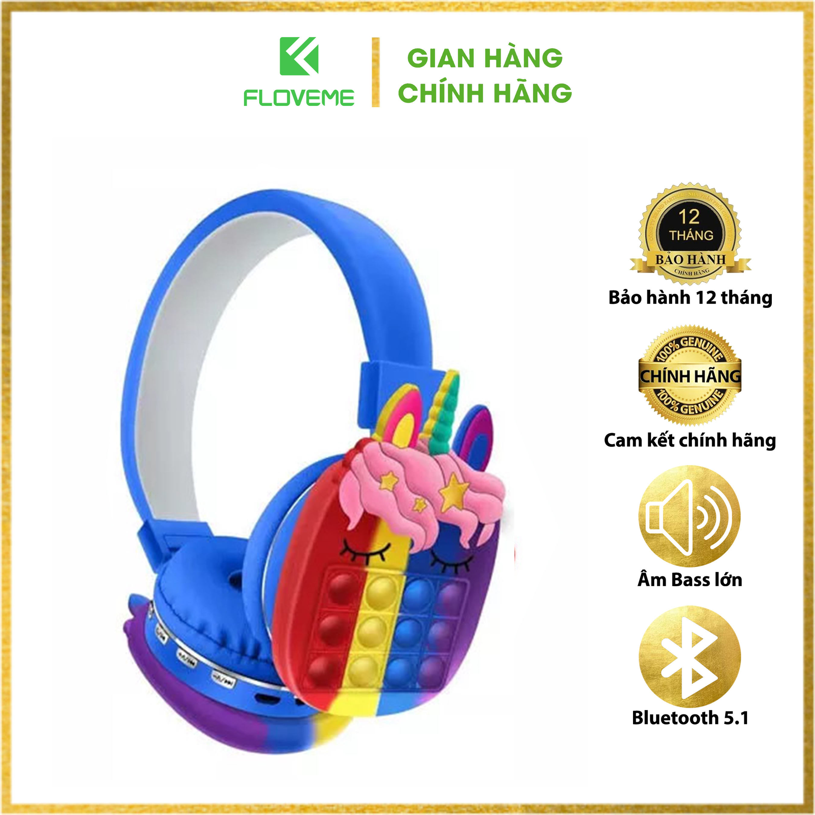 Tai Nghe Bluetooth Không Dây Floveme AH-806H Họa Tiết Kỳ Lân Hoạt Hình Dễ Thương - Chip SCLanxun - Bluetooth 5.0-Hàng chính hãng