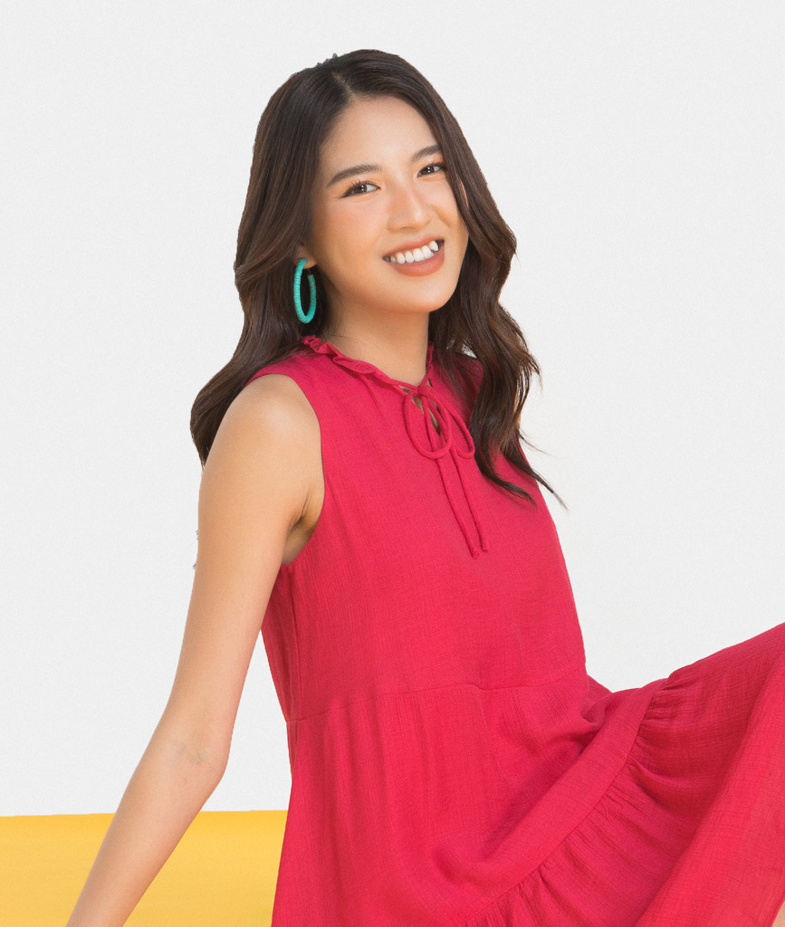 Đầm Nữ Thời Trang HNOSS Dáng Suông Rút Nhún 2 Tầng HNDLU043