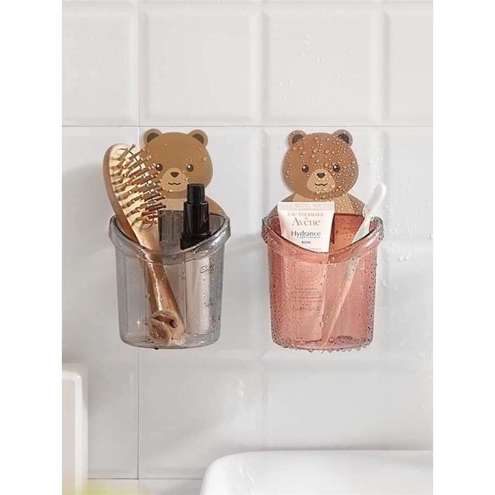 Cốc Gấu Dán Tường Đựng Bàn Chải Kem Đánh Răng Kệ Nhà Tắm Kệ Nhà Bếp Đựng Mỹ Phẩm Treo Tường