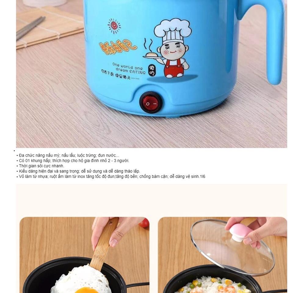 Nồi điện nấu mì luộc trứng cực nhanh - Ca nấu mì siêu tốc, nồi lẩu điện mini đa năng kèm vĩ hấp - Yumeshop94