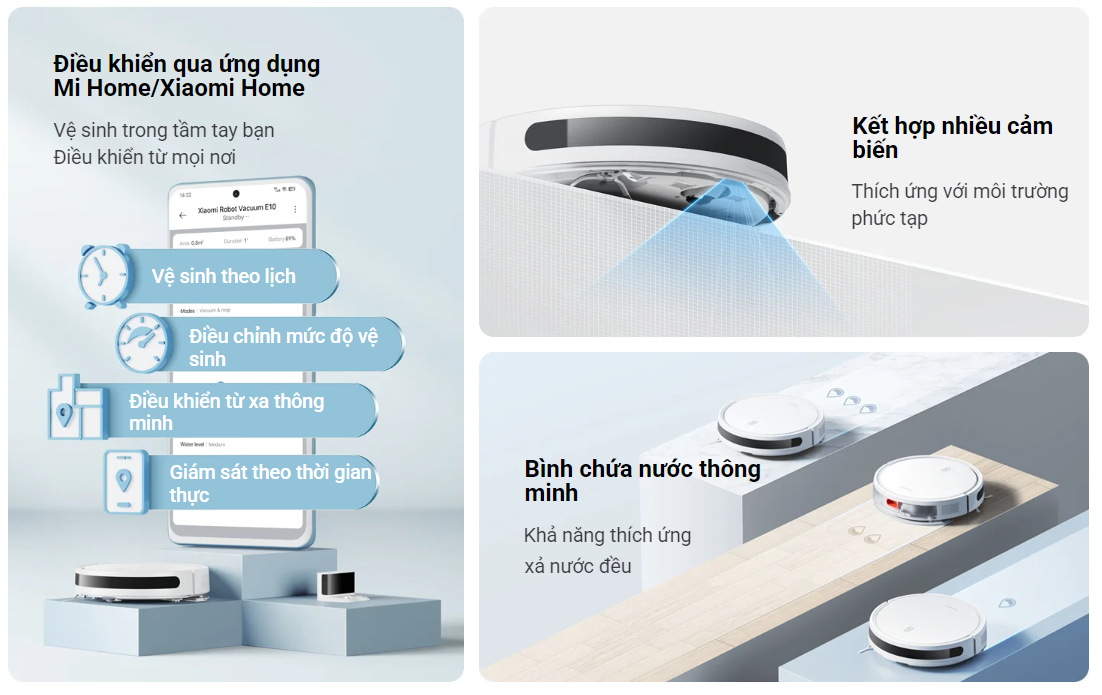 Robot hút bụi lau nhà Xiaomi Robot Vacuum E10 Lực hút 4000Pa Bản quốc tế - Hàng chính hãng