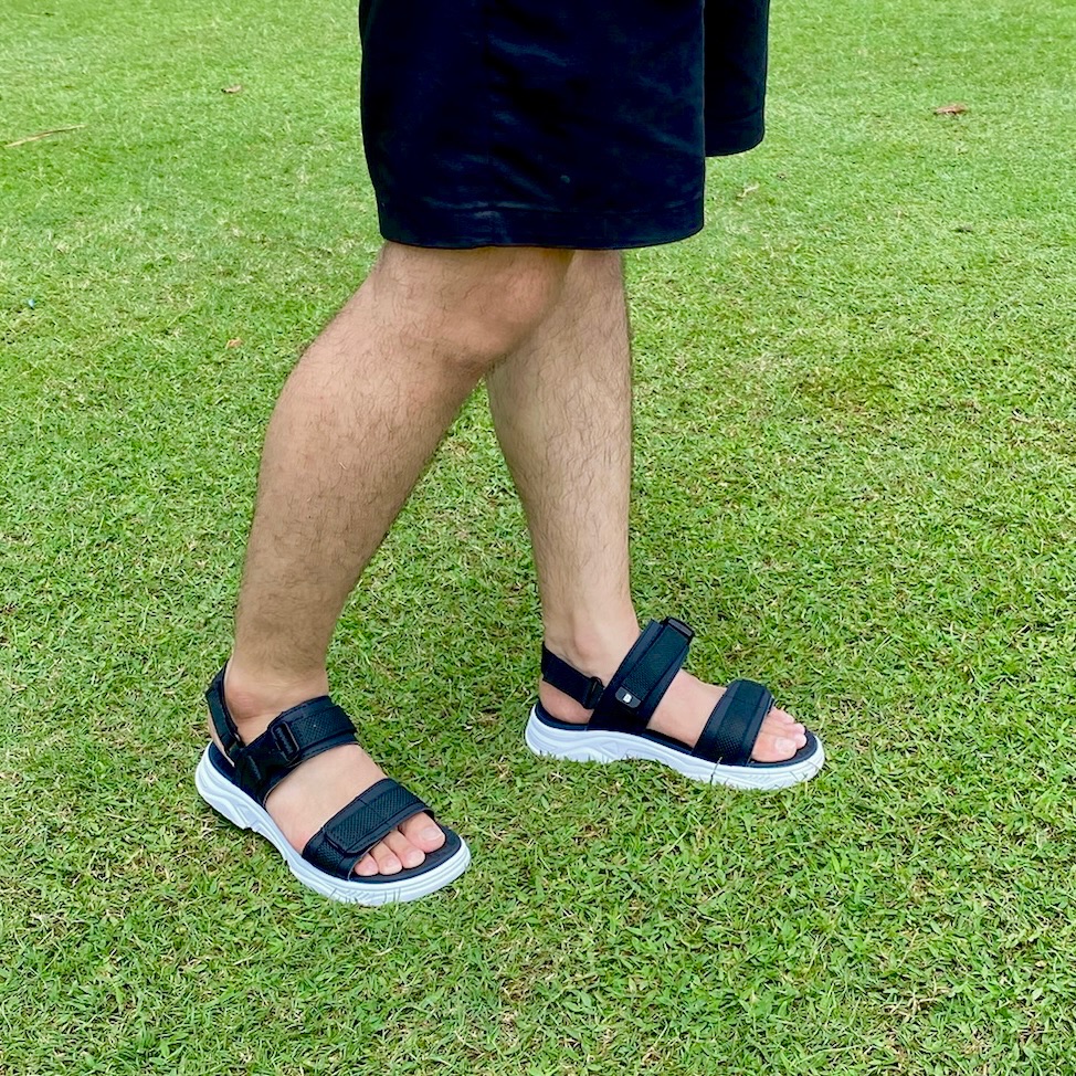 Giày Sandal Nam The Bily Quai Ngang - Đế Trắng Lót Đen Màu Đen BLDTMD03