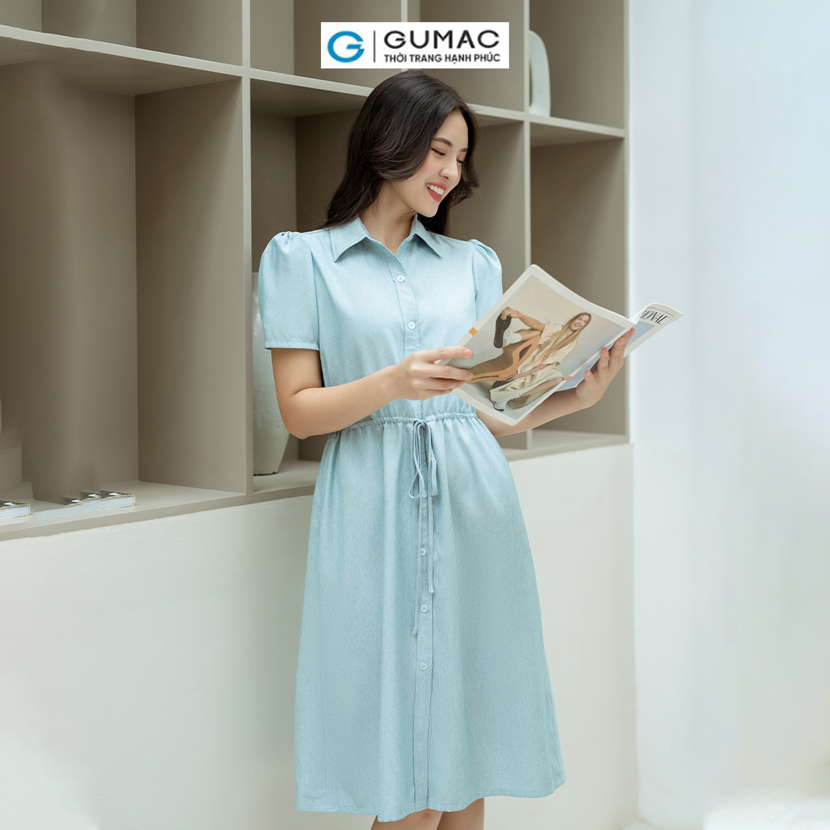 Đầm suông rút dây eo GUMAC DD08026