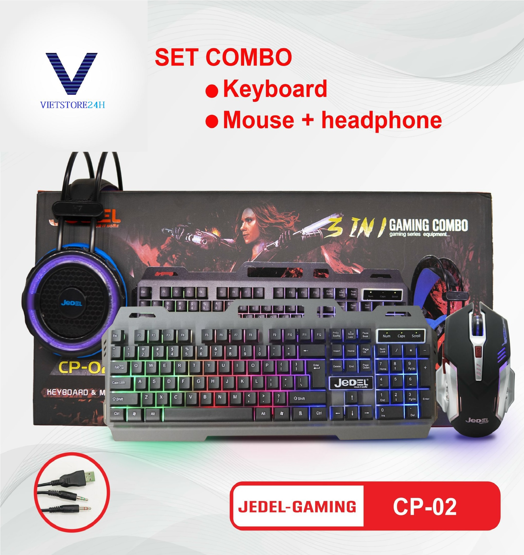 Combo Phím + Chuột + Tai Nghe JEDEL CP-02 - Hàng chính hãng