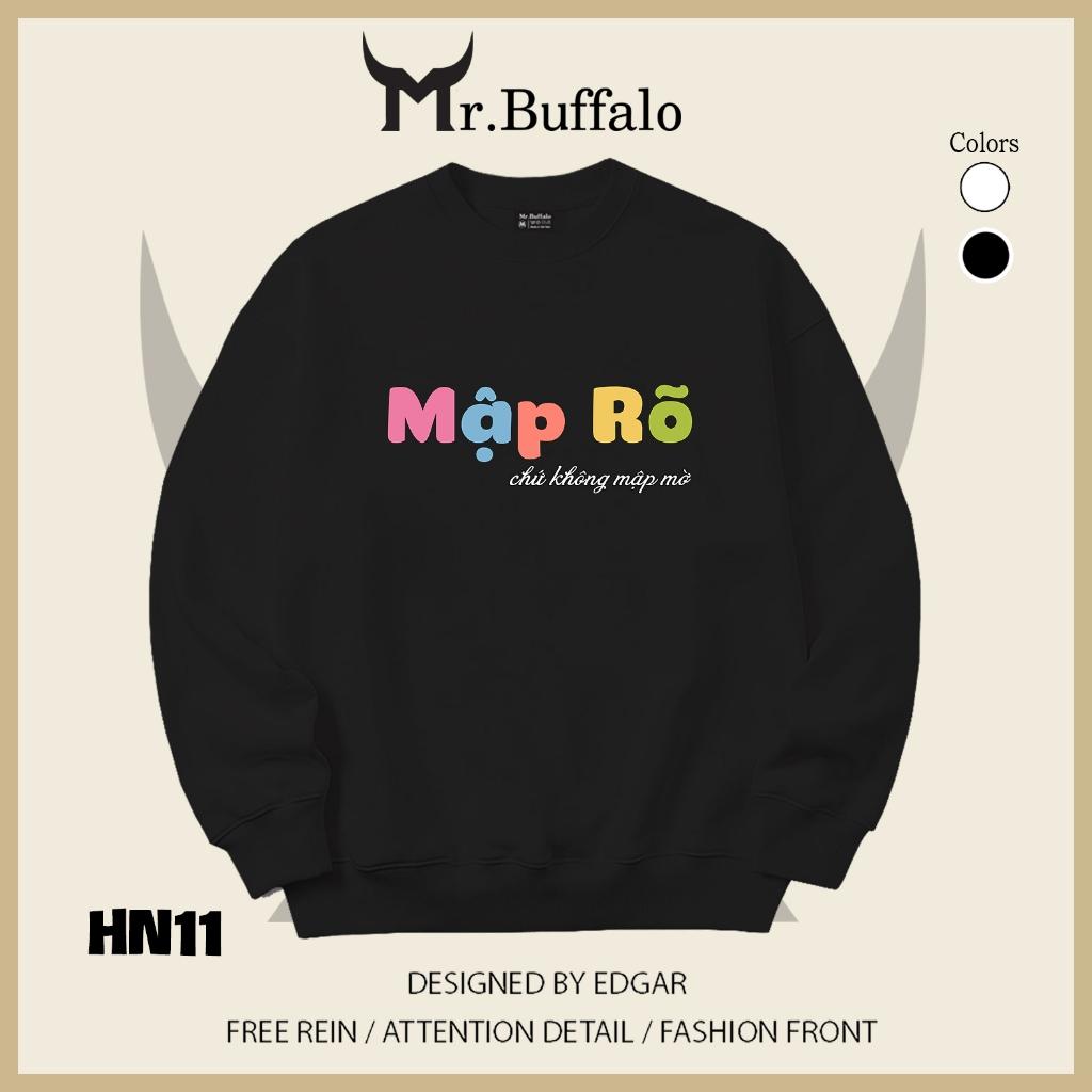 Áo sweater thu đông form rộng in hình hài hước "Content creator" Mr.buffalo - [HN08] Áo Trắng
