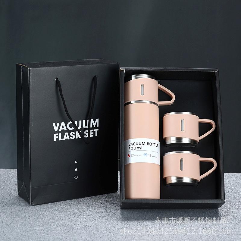 BỘ BÌNH GIỮ NHIỆT KÈM 2 LY CÁCH NHIỆT VACUUM FLASK 500ml INOX CAO CẤP