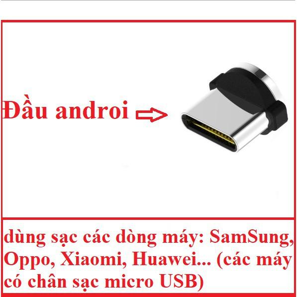 Cáp sạc từ hút nam châm đầu Iphone- micro USB - Type C - Dây dù - xoay 360 độ có LED cao cấp