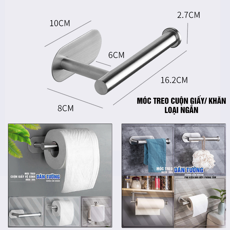 Móc giá treo đa năng dán tường không cần khoan, Inox Sus 304, phụ kiện bếp, nhà tắm Minh House