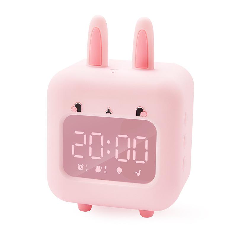 Đồng hồ báo thức trẻ em, đồng hồ báo thức thỏ dễ thương, màu hồng trắng
