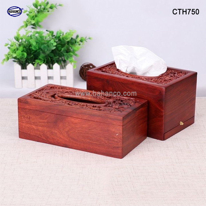 Hộp giấy ăn gỗ Hương, Long Phụng sum vầy loại to hàng đẹp - Mang lại tài lộc cho gia chủ