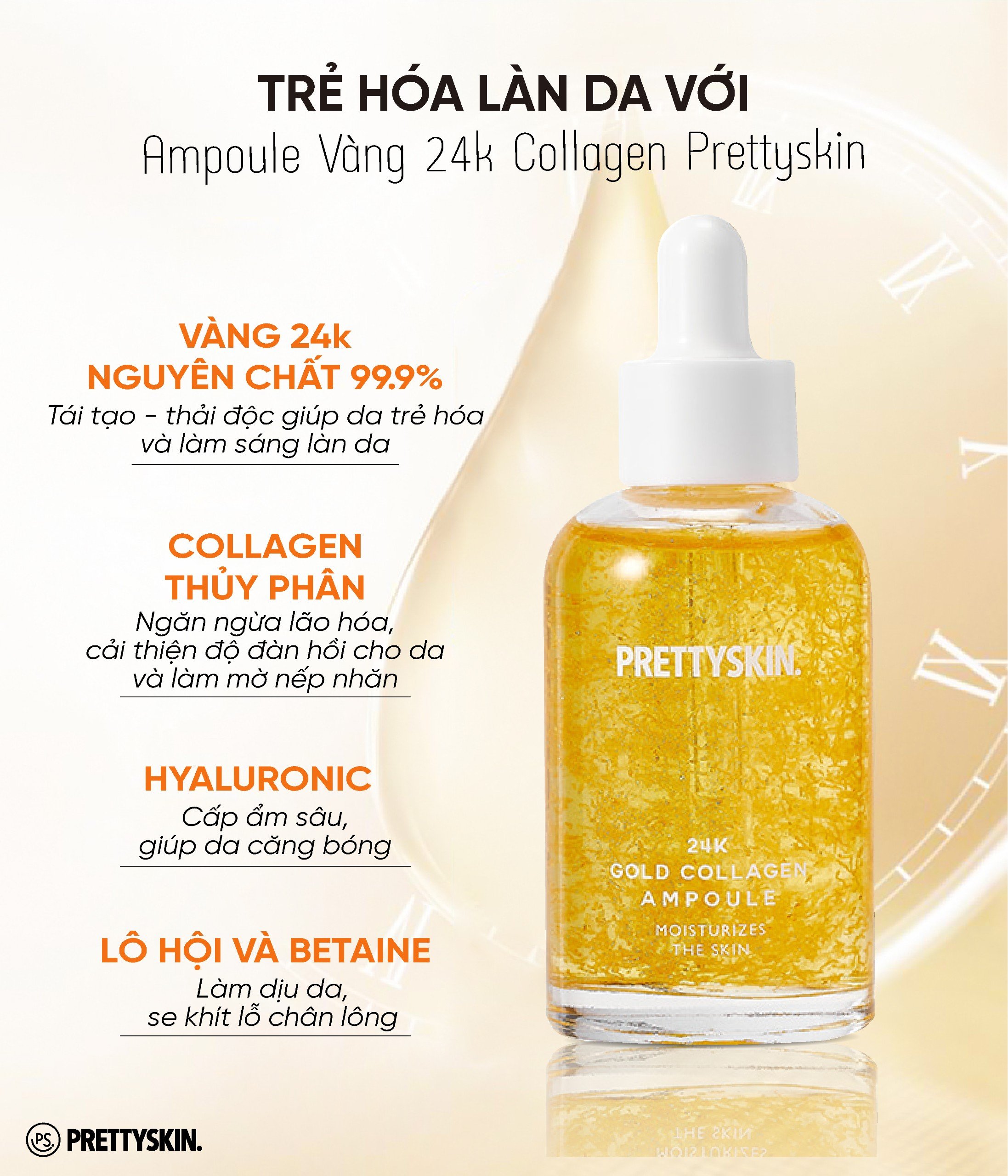 Combo Kem xóa nếp nhăn Total Solution 24K Gold Phyto Prettyskin 30ml và Tinh Chất Ampoule Vàng 24k Collagen Prettyskin 50ml