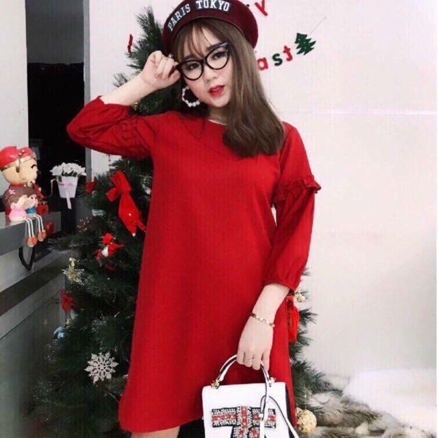 Đầm Suông Ngắn Đỏ Tay Dài