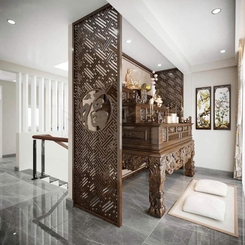 Vách tranh trí bàn thờ gỗ công nghiệp