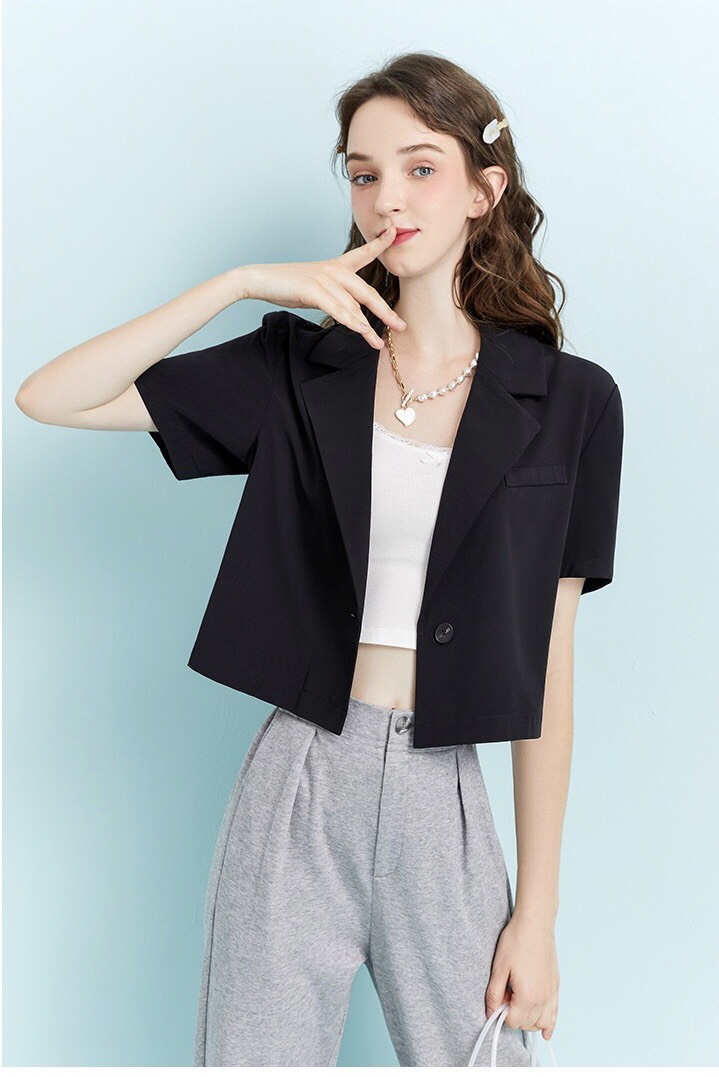 Áo Vest Croptop Nữ Dáng Ngắn Cá Tính Áo khoác Blazer Nữ Chất Tuyết Mưa Cao Cấp Hàng Thiết Kế Tay Lỡ Phong Cách Hàn Quốc