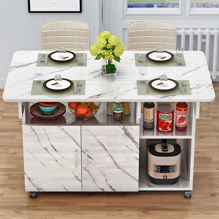 Bàn ăn gấp gọn thông minh tích hợp tủ để bát, gia vị kích thước sử dụng 120*70*77cm.
