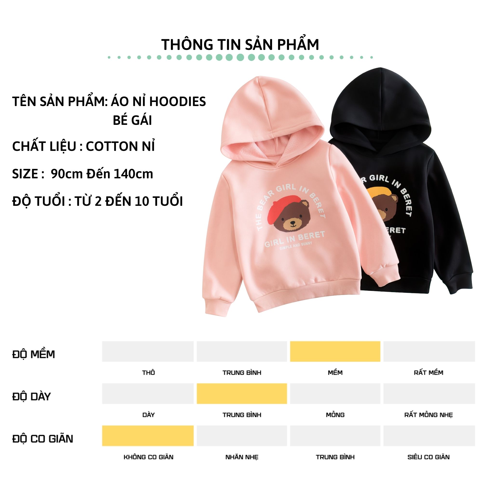 Áo nỉ hoodie bé gái dài tay 27Kids 27Home áo thun da cá lót lông nữ cho trẻ từ 2-10 tuổi GLHO1