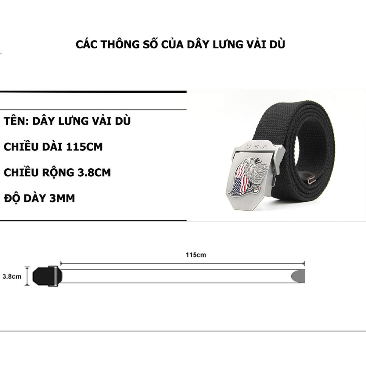 Thắt Lưng Nam Vải Bố U729 US ARMY,Dây Nịt Vải Dù Bền Chắc, Khóa Hợp Kim Siêu Bền Cao Cấp -HÀNG CHÍNH HÃNG