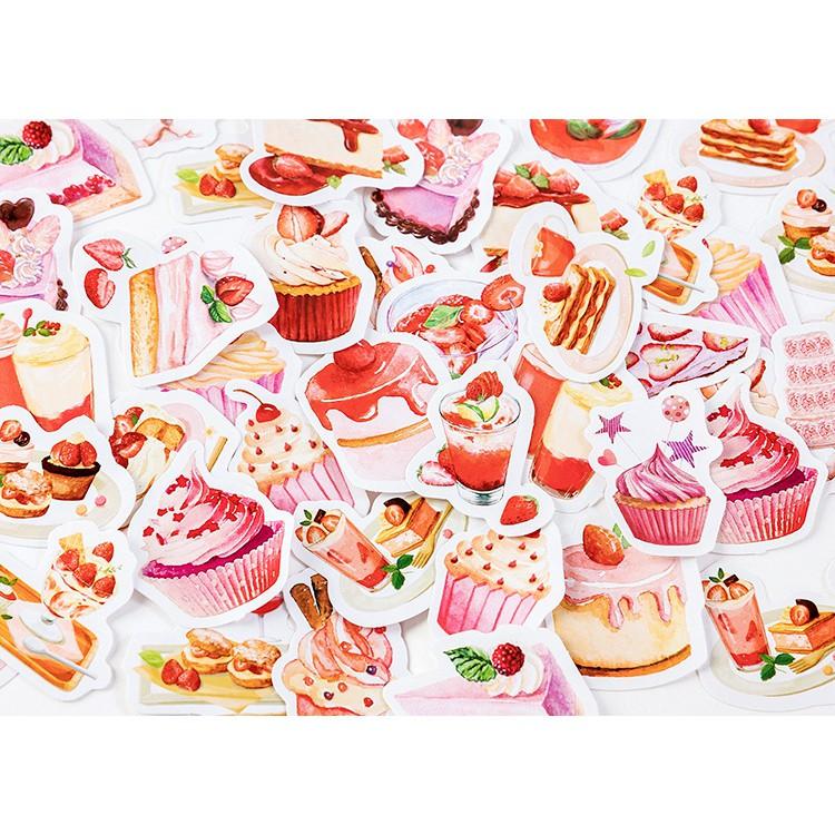 STI46 Bộ 45 miếng dán sticker dễ thương - Strawberry tea time