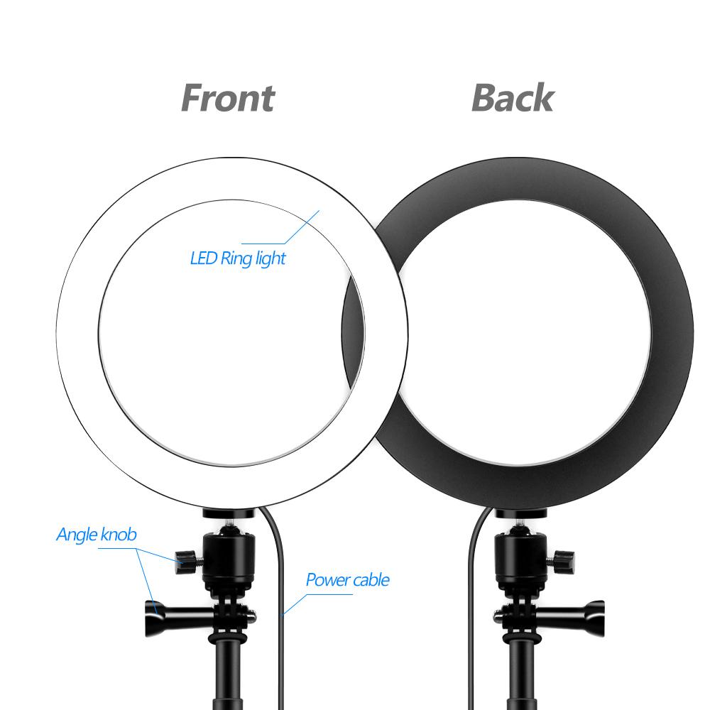 Đèn video vòng có thể thay đổi màu 12W với Gậy chụp ảnh tự sướng màu đen 26cm / 10 inch 3200K-5600K