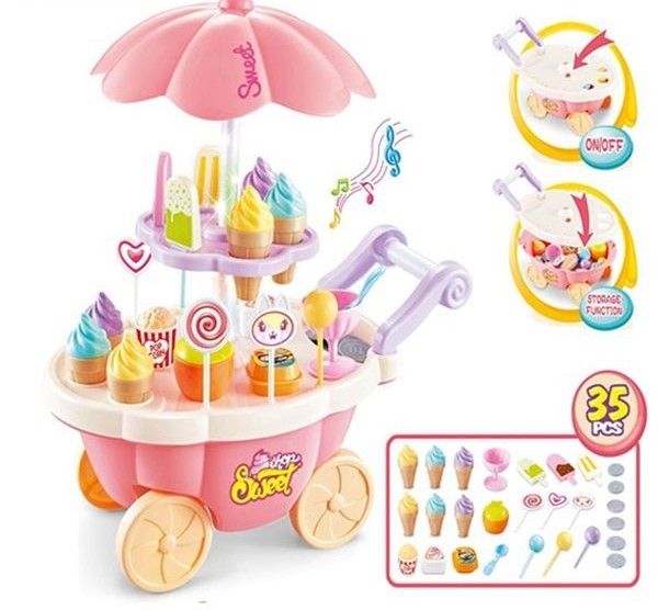 Đồ Chơi Xe Đẩy Kem, xe bán kem Cho Bé Có Đèn Nhạc 2 Tầng, 30 Chi Tiết Mẫu mới năm 2023 Mã mẫu 688-90 - Hàng Chính Hãng