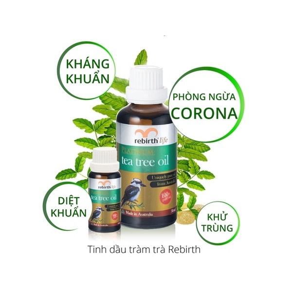 Tinh dầu tràm trà giảm mụn Rebirth Life Platium Tea Tree Oil - Tinh dầu thiên nhiên, an toàn cho da - Chai 10ml &amp; 50ml