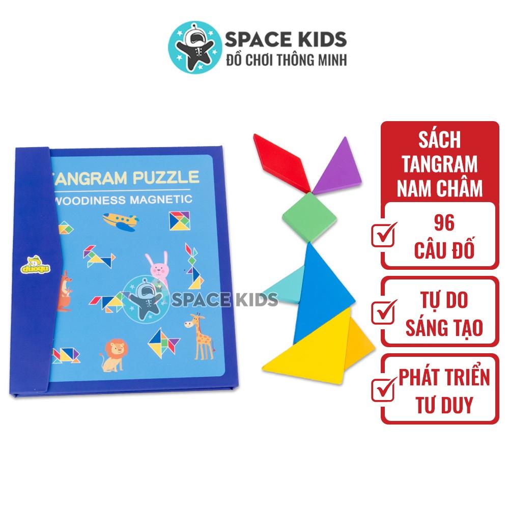 Đồ chơi cho bé xếp hình gỗ Tangram kèm sách nam châm cho trẻ em