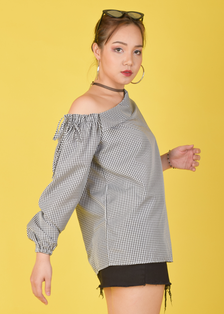 Áo Nữ Sơ Mi Lệch Vai Bo Tay 210018