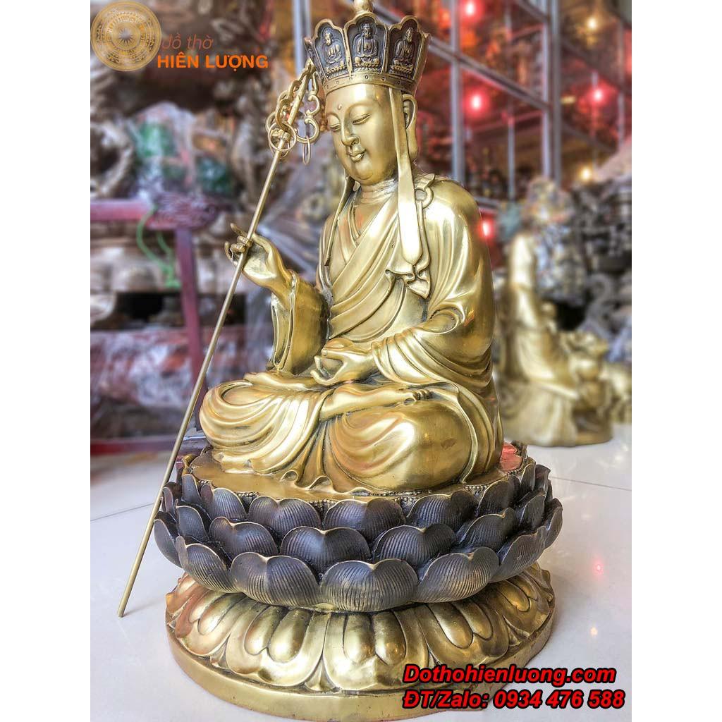 Tượng Đức Địa Tạng Vương Ngồi Đài Sen Màu Đen Bằng Đồng Cao 50cm