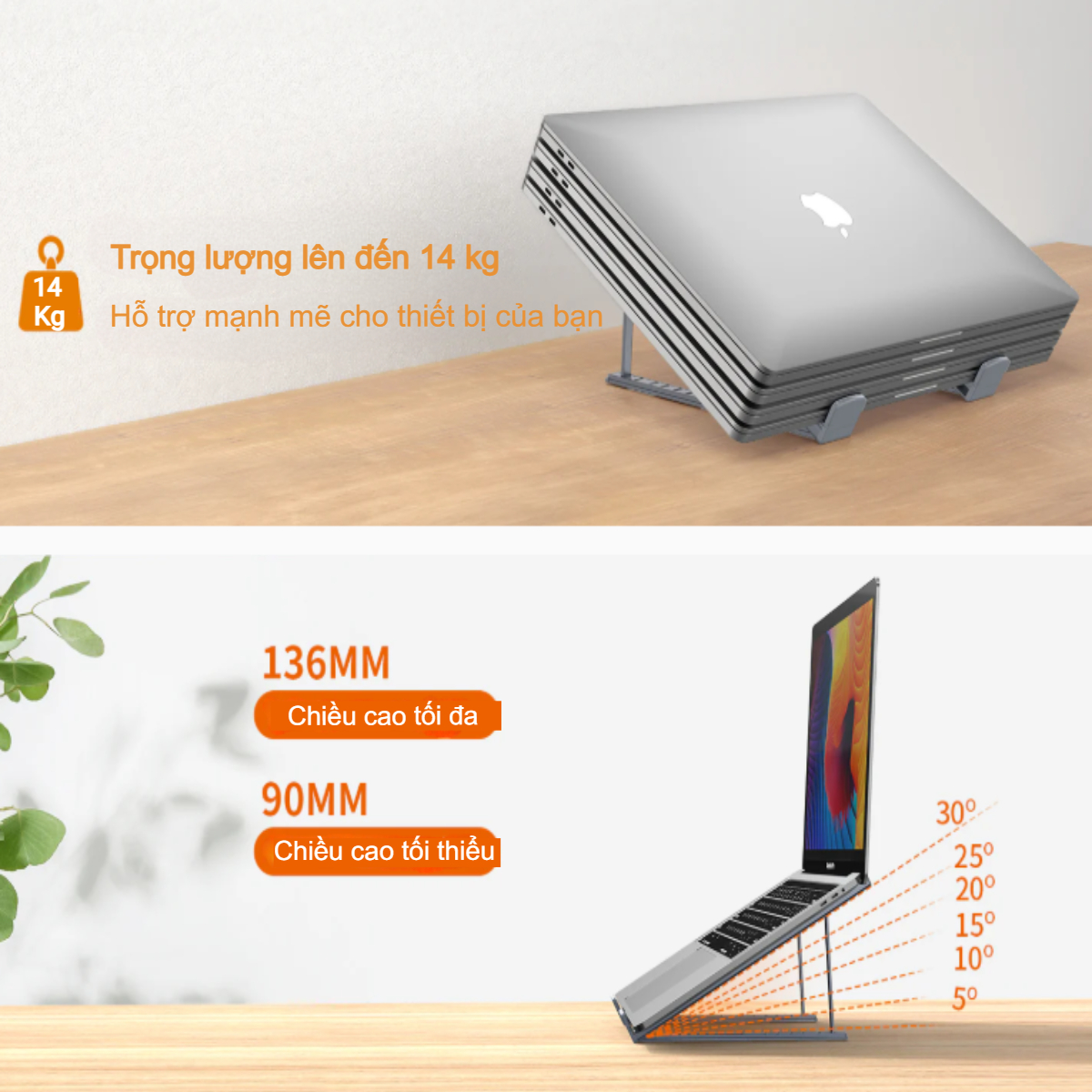 Giá đỡ laptop tản nhiệt gấp gọn Choetech H055 cho máy từ 9' đến 17' inch - Hàng chính hãng