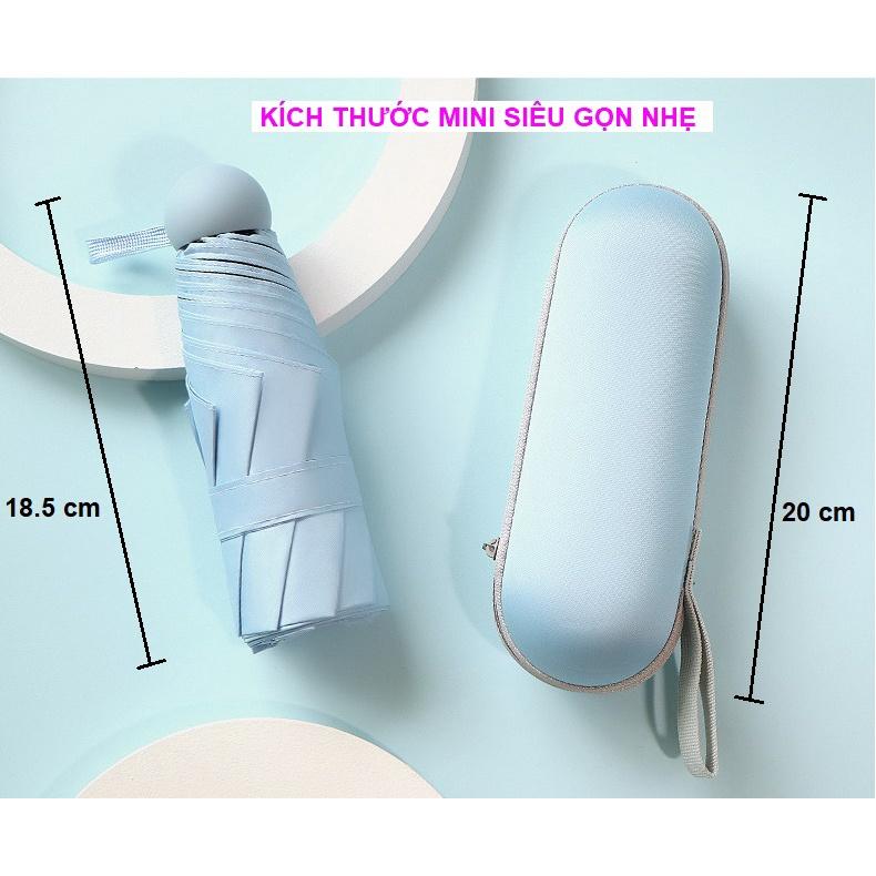 Ô dù mini gấp gọn 18 cm khung 8 nan thép kèm hộp đáng yêu chống nắng SPF50