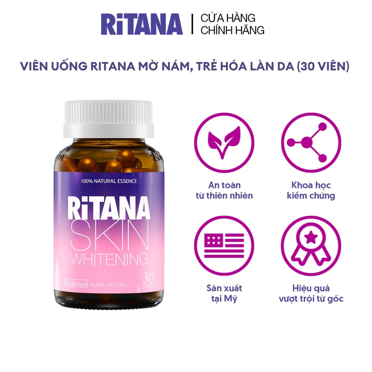 Viên Uống Trắng Da Ritana Ecogreen Chứa Glutathione Mờ Sạm Nám, Chống Nắng Cho Da